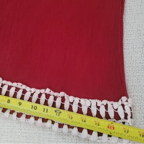 Entro Womens Burgundy Bohemian Long Bell Sleeve Dress with Crochet Accent Detail - Picture 13 of 16